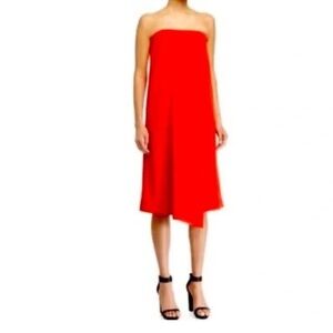 Tibi Red Strapless Shift Dress with Pockets Angled Hem